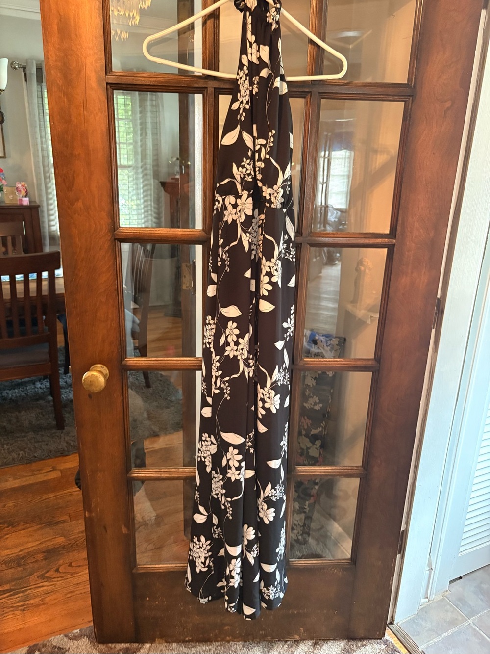 Halter Floral Maxi Jumpsuit - Black & White